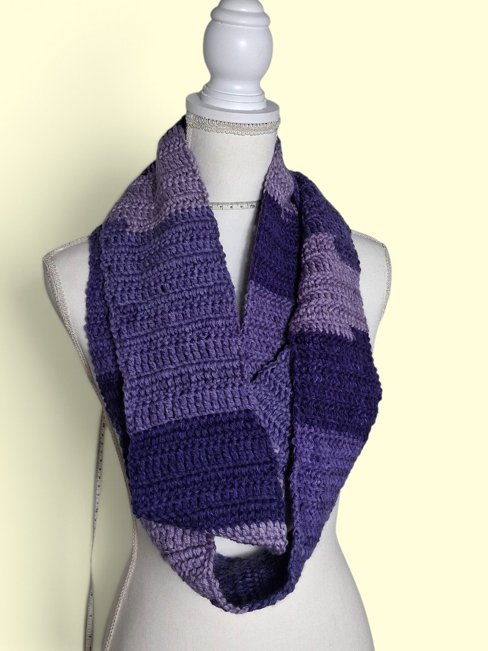 Striped Purple Crochet Infinity Scarf - Unbranded